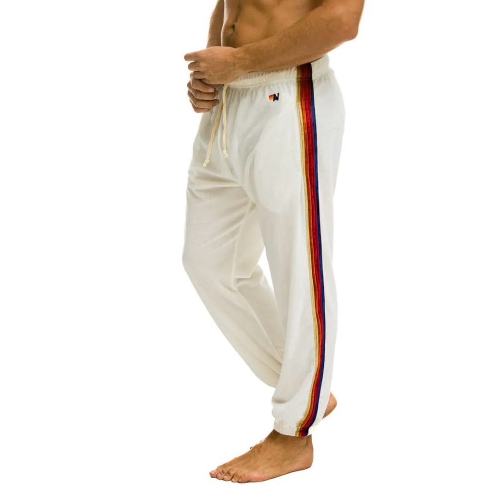 Aviator Nation White Sweatpants with Rainbow Stripe